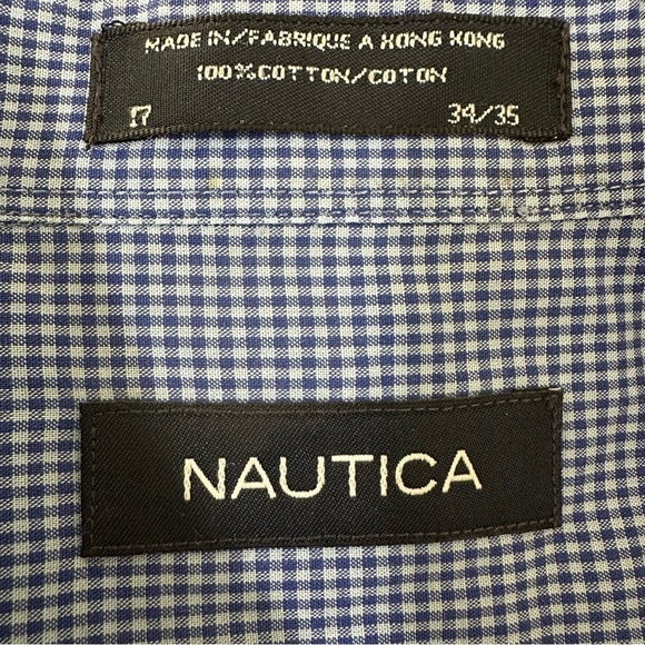 Nautica Blue Check Men's Dress Shirt Button Down, 17, 34/35 - Picture 6 of 6